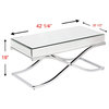 Contemporary Coffee Table, Curved X-Crossed Metal Base and Elegant Mirrored Top
