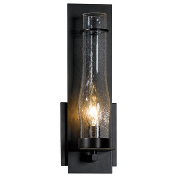 New Town Hurricane Sconce, Dark Smoke Finish, Seeded Clear Glass