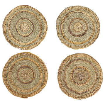 Natural Banana Leaf Wicker and Seagrass Placemats, Set of 4