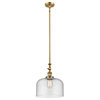 1-Light X-Large Bell 12" Pendant, Brushed Brass, Glass: Seedy