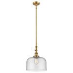 Innovations Lighting - 1-Light X-Large Bell 12" Pendant, Brushed Brass, Glass: Seedy - One of our largest and original collections, the Franklin Restoration is made up of a vast selection of heavy metal finishes and a large array of metal and glass shades that bring a touch of industrial into your home.