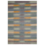Bareens Designer Rugs - Chic Turkish Kilim Marisol Hand-Woven Wool Rug - 8'10'' x 12'4'' - Elevate the elegance of your home with this stunning hand-woven tribal Kilim wool rug. Meticulously crafted on a loom by the Nomad Turkman people using hand-spun wool and 100% natural vegetable dyes, these rugs are recognized for their repetitive geometric patterns, incorporating naturalistic floral and traditional designs. The contemporary fashion palette results in bold, sharp patterns that are incredibly versatile, as the pattern is the same on both sides. These reversible rugs feature a lighter shade on one side and brighter colors on the other, providing versatility according to preference. These unique rugs are made by knotting short strands of different colors onto the warps and securing them by tightly pressing the wefts. The designs are created by interweaving the various colored wefts and warps. Kilims are known for their exceptional durability and versatility, making them truly unique rugs.  Product Details    Rug Size: 8'10'' x 12'4''  Material: 100% Wool  Style: Kilim, Flat Weave, Dhurrie, Turkish, Southwestern, Rustic, Tribal  Colors: Blue, Beige  Weave Type: Hand-Woven, Handmade  Pile Height: Less than 0.25 inch