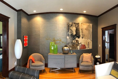 Living room - mid-sized contemporary formal and enclosed light wood floor living room idea with gray walls and no tv