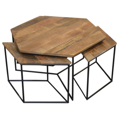 Set of 4 Geometric Wooden Coffee Tables