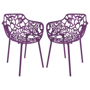 Leisuremod Modern Devon Aluminum Chair With Arm, Set of 2, Purple