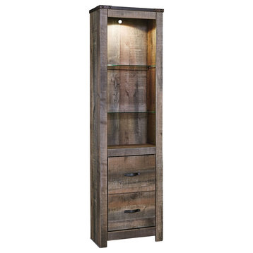 Benzara BM210896 Tall Pier, 1 Door Cabinet & 2 Adjustable Glass Shelves, Brown