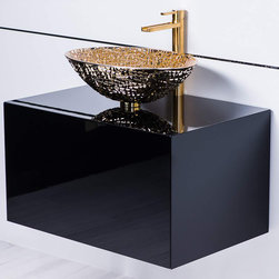 Black lacquer bathroom vanity with gold crystal vessel sink - Bathroom Fixtures