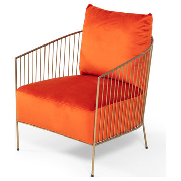 Modrest Loveland Glam Orange Velvet Accent Chair