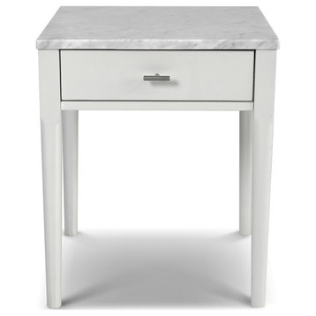 Alto 18" Square Italian Carrara White Marble Side Table with Wood Legs, White