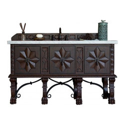 60 inch Single Bathroom Vanity Cabinet Antique Walnut Finish Birch with Oak Vene - Bathroom Vanities And Sink Consoles