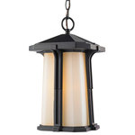 Z-Lite - Harbor Lane 1 Light Outdoor Pendant or Chandeller, Black - The matte opal glass of the Harbor Lane family contrasts wonderfully with black cast aluminum fixtures.  Predominantly square in shape, the fixtures taper narrow to the top with pillar.