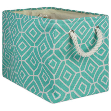 DII Rectangle Modern Polyester Stained Glass Large Storage Bin, Aqua Blue