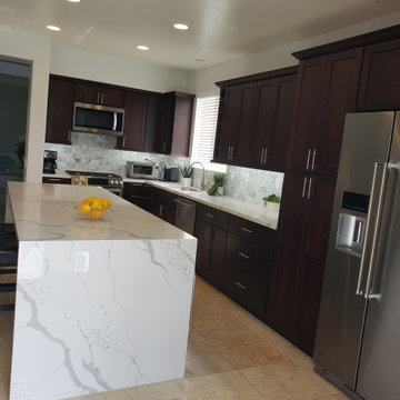 Orange Waterfall Kitchen