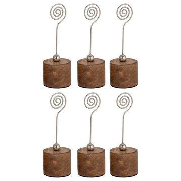 3.5 Inch Silver and Wooden Spiral Photo Stand Set of 6 in Mango Wood/Silver
