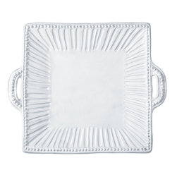 Vietri Incanto White Stripe Square Handled Platter - Serving Dishes And Platters