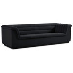 Meridian Furniture - Cascade Upholstered Set, Black, Velvet, Sofa - Add instant modern pizzazz to your living room or den with this Cascade velvet fabric sofa. Upholstered from top to bottom in soft black velvet upholstery, this chic sofa adds contemporary flair to any space you choose to use it in. Curved arms and a sleek profile make this sofa beautiful to behold while deep channel tufting adds to its long-term durability and adds a textural feel. Thickly padded arms, back and seat make this chair perfect for curling up in while watching TV or reading the latest bestseller.