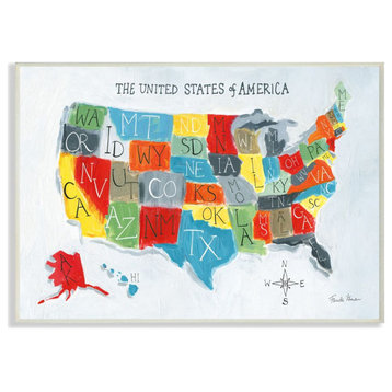 Colorful World Map of USA Kids Nursery Painting, 12"x18"