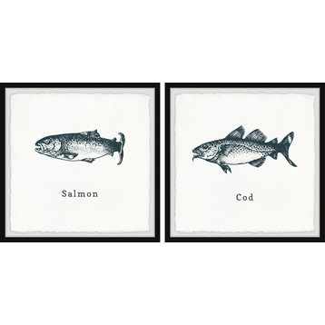 Salmon and Cod Diptych, 2-Piece Set, 12x12 Panels