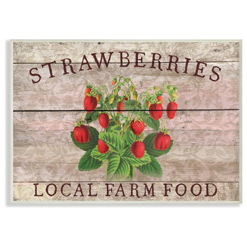 Strawberries Illustration Local Farm Planked Look Wall Plaque Art, 10"x15"