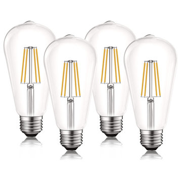 Luxrite LED Edison Bulb 8W=75W ST19 ST58 3000K 800LM Dimmable E26, Set of 4