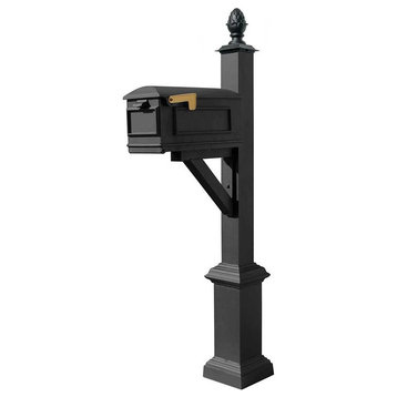 Westhaven System With Lewiston Mailbox, Square Base, Pineapple Finial, Black
