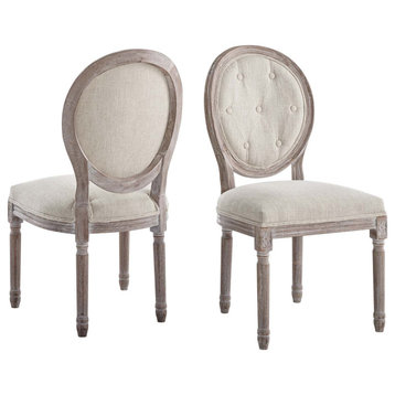 French Vintage Side Dining Chair, Set of 2, Fabric, Wood, Beige, Modern, Bistro