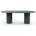 Meridian Furniture - Messina Marble Dining Table, Green, Genuine Marble - Step into luxury with the stunning Messina dining table in classy green marble. Its exquisite design and luxurious finish will instantly elevate any space. This beautifully crafted piece features genuine green marble with elegant white veins and fluted marble bases, perfect for adding a touch of flair and panache to any space. Embrace sophistication and timeless beauty with the art deco-inspired design of the Messina.