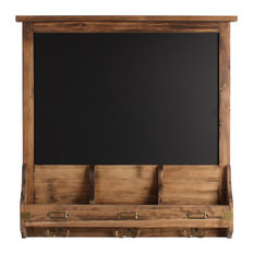 Stallard Decorative Rustic Wood Framed Chalkboard With Hooks, Rustic Brown