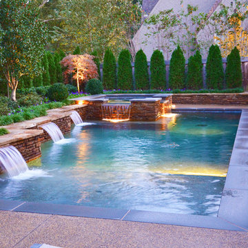 Contemporary Pool and Spillover Spa