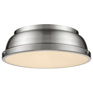 Duncan 14" Flush Mount, Pewter With Blue Shade, Pewter