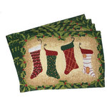 Tache Home Fashion - Tache 4-Piece Christmas Holiday Hang My Stockings By The Fireplace Placemat Set - This Festive Place mats is Sure to bring out the child in you. Decorated with Stockings this sweet and festive holiday Place mats can be used as a wall hanging as well. Use this to cover your tables and decorate your fireplace. This Place mats will last many more holiday seasons to come. The fabric has a nice woven texture. The back side is a solid burgundy color. Gold Thread Accents Goes Great with Silverware.