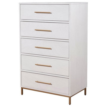 Alpine Furniture Madelyn Five Drawer Wood Chest in White