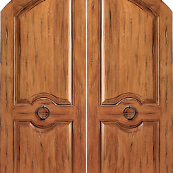 RS-1120 Arch Top Raised 2-Panel Rustic Hardwood Exterior Double Door w Knocker - Front Doors