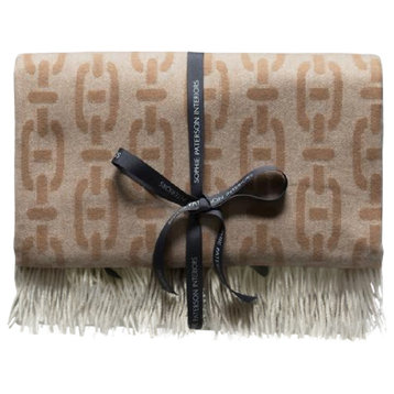 Tan Wool and Cashmere Chainlink Throw, Andrew Martin Burlington
