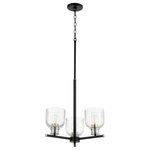 QUOROM INTERNATIONAL - QUORUM 610-3-6965 Monarch 3-Light Chandelier, Noir w/ Satin Nickel - QUORUM 610-3-6965 Monarch 3-Light Chandelier, Noir w/ Satin Nickel. Series: Monarch. Finish: Noir w/ Satin Nickel. Dimension(in): 19.75(H) x 19(W). Bulb: (3)60W Medium Base(Not Included). Shade Color: Clear. Diffuser Material: Glass