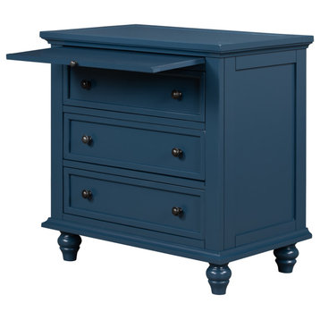 TATEUS 3-Drawer Storage Wood Cabinet, End Table with Pull out Tray , Blue