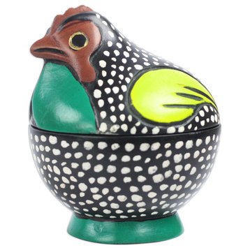 NOVICA Colorful Rooster And Wood Decorative Jar