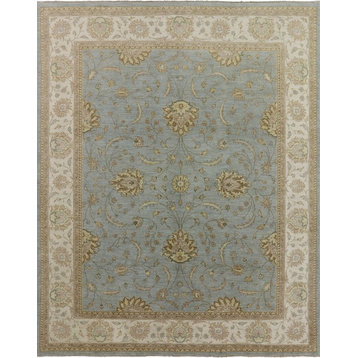 Traditional Light Blue, Hand-Knotted, Peshawar Rug, 8'2"x10'2"