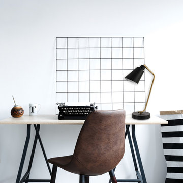 Belmont 17" Desk Lamp, Matte Black Finish, Antique Brass Accents, Fast Charging