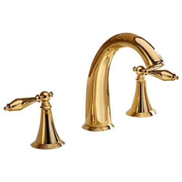 Plato Deck Mounted Dual Handle Bathroom Sink Faucet, Gold