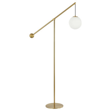 HOL-661F-AGB 1 Light Incandescent Floor Lamp Aged Brass with Opal Glass