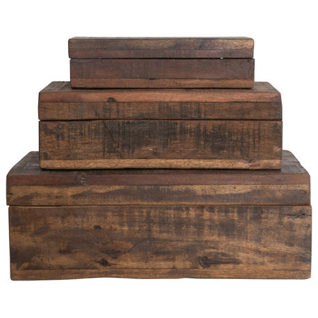Reclaimed Vintage Wood Boxes, Set of 3 Sizes, Natural