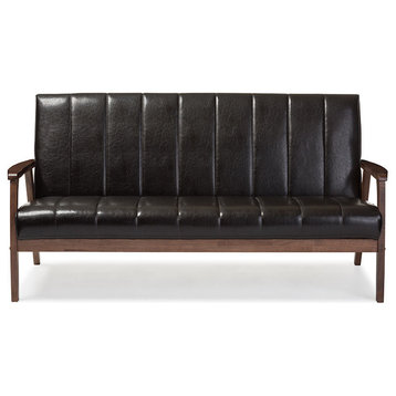 Nikko Faux Leather Wooden 3-Seater Sofa, Dark Brown