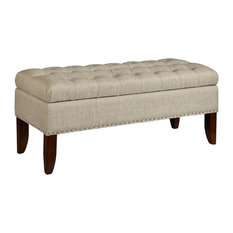 Hinged Top Button Tufted Storage Bed Bench, Lunar Linen