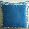 Royal Blue & Silver, 14"x14" Art Silk Royal Blue Pillows Cover