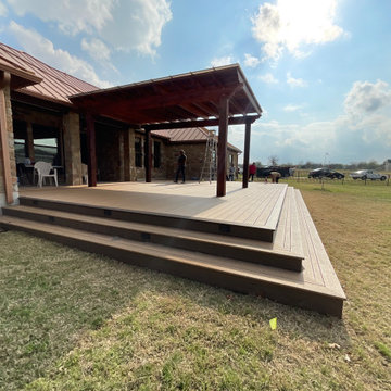 Cedar pergola and composite deck with lighting