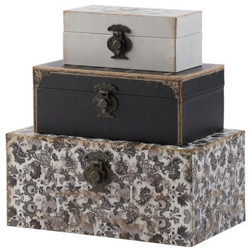 Leo Set Of 3 Storage Boxes, Vegan Leather Lining, Ornate Printed Designs