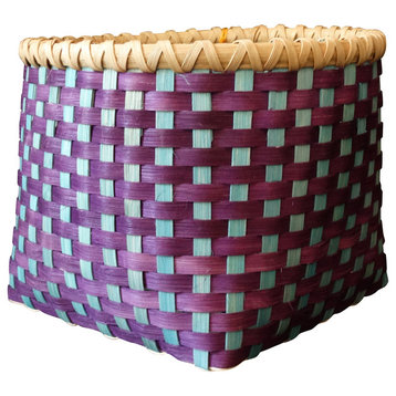 Large Hand Woven Basket, Purple and Turquoise