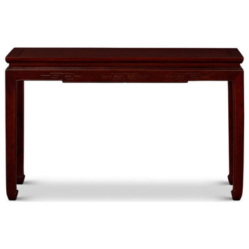 48in Dark Cherry Elmwood Chinese Key Motif Asian Console Table