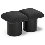 Meridian Furniture - Pavilion Black Boucle Fabric Bench, Black, Black Finish, 36" W X 15.5" D X 17.5" H - Bring valuable seating and remarkable style to your space with this black Pavilion Boucle Fabric Bench, an exquisite balance of style and usability for the entryway, bedroom, and beyond. Crafted from oak veneer with a black finish, this bench has a 4-inch-thick seat cushion that's channel-tufted for a touch of luxury. The bench's columnar bases add a dash of Art Deco design, making it a captivating focal point in any room.